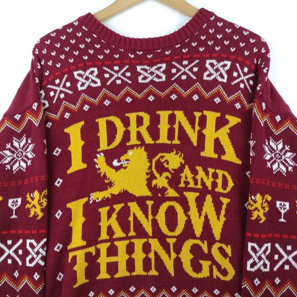 Game of Throne Sweater Men XXL Ugly Christmas Party Fair Isle I Drink Know Thing - Picture 2 of 12